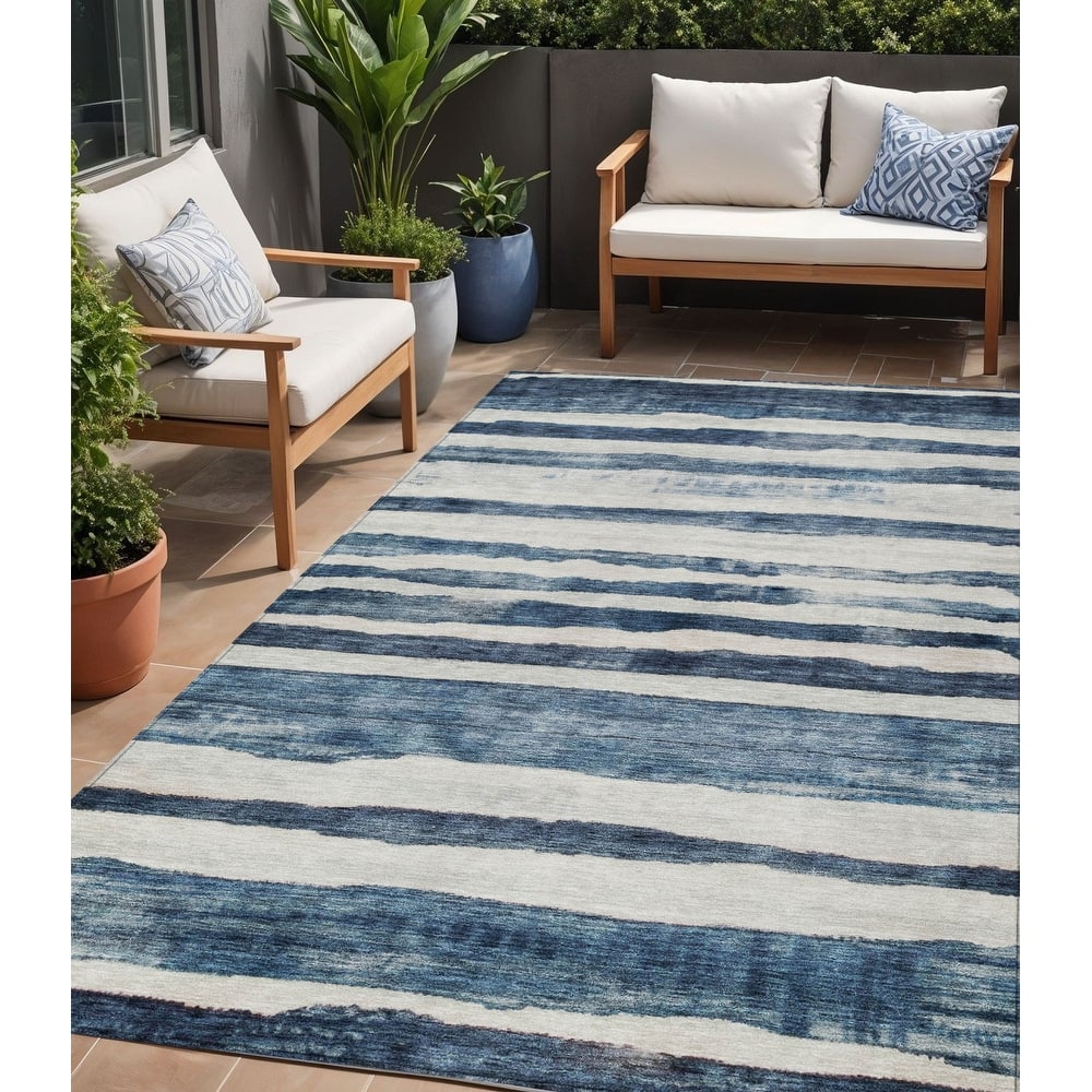 HomeRoots Striped Transitional Rectangle Outdoor Rug