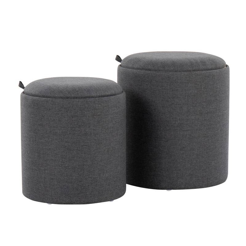 Tray Contemporary Nesting Ottoman Set in Fabric and Natural Wood by LumiSource
