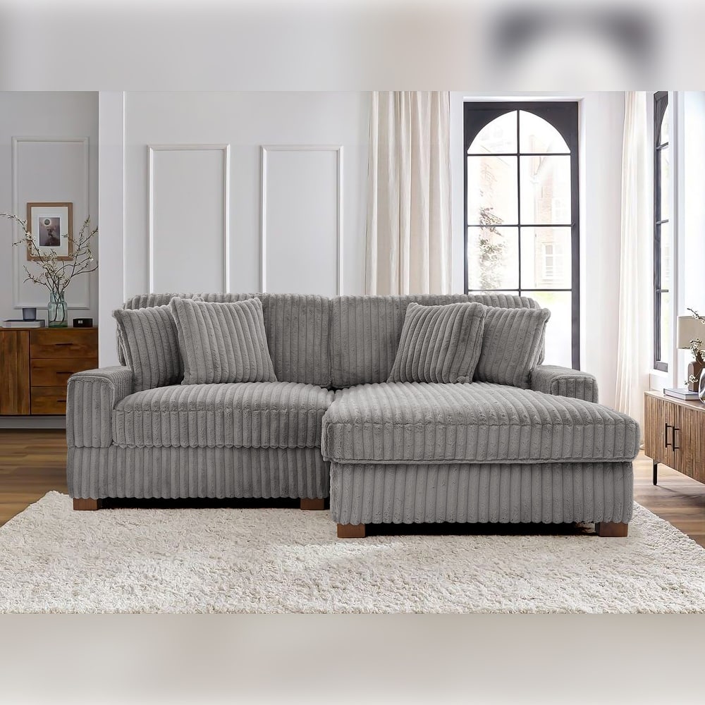 Anne 82" W Comfy Upholstered Plush Corduroy Modular Sectional Sofa