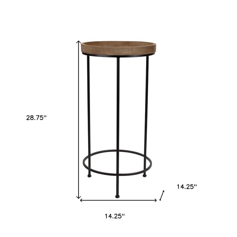 Brown Wood and Black Iron Round End Table Set of 3 with 3 Leg Bases for Living Room - 14.25” x 14.25” x 28.75” (D x W x H)