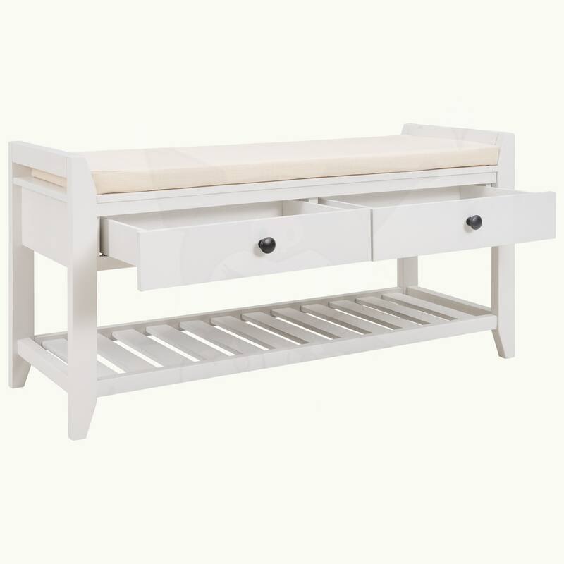 Shoe Rack with Cushioned Seat and Drawers