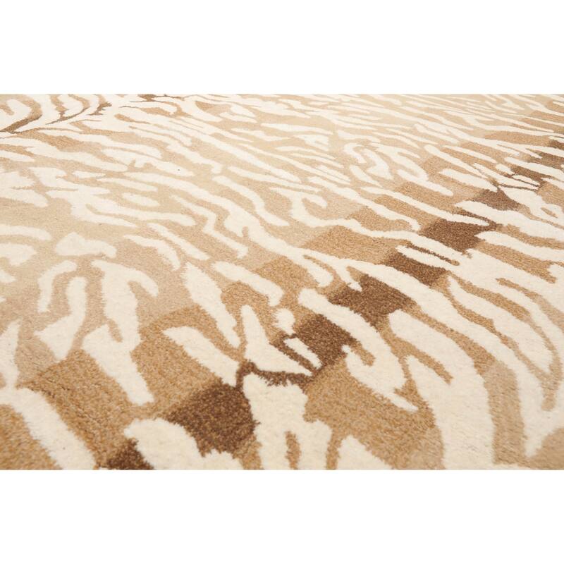 Hand Tufted 100% Wool Animal Print Oriental Area Rug Ivory Color