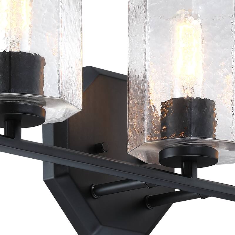 Haven 24 in. 3-Light Matte Black Vanity Light with Clear Rippled Glass Shades for Bathrooms
