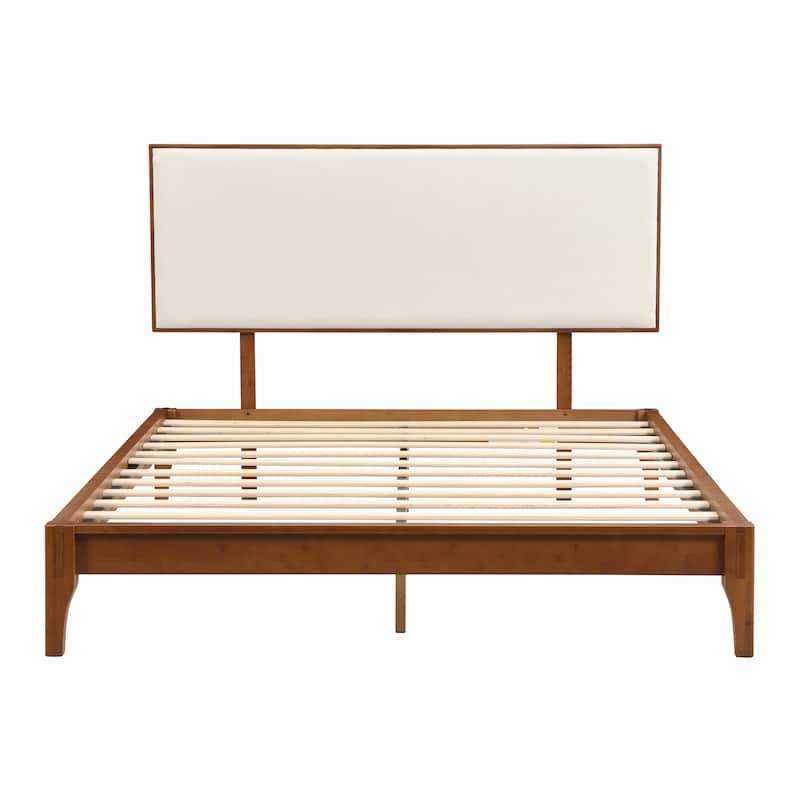 Wood Full/Queen/King Size Platform Bed with Bamboo Frame Upholstered Adjustable Headboard