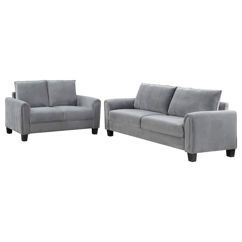 Davis Traditional Upholstered Rolled Arm Sofa Grey - 2 Piece