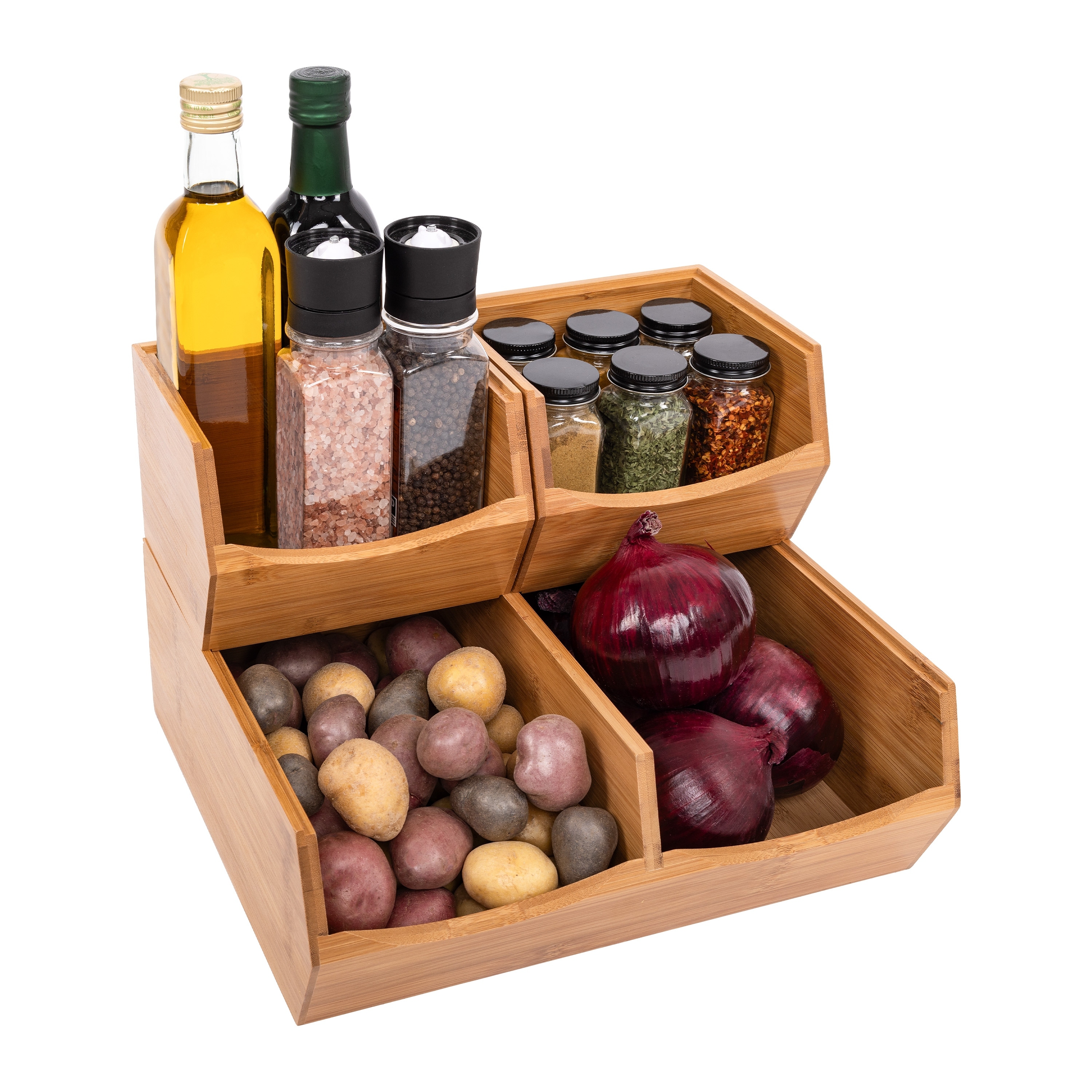 Seville Classics 3-Piece Stackable Bamboo Bin Organizer Set - Bed