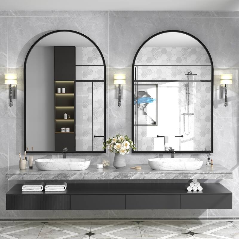 Arch High-Strength Tempered Glass and Aluminum Alloy Framed French Cleat Mounted Wall Mirror