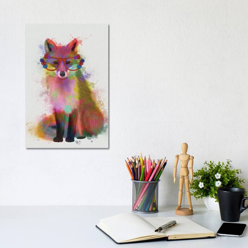 iCanvas "Rainbow Splash Fox II" by Fab Funky Canvas Print - 12x8x0.75