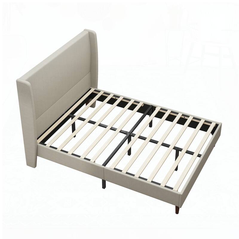 High Headboard Upholstered Bed with 12-Slat Support
