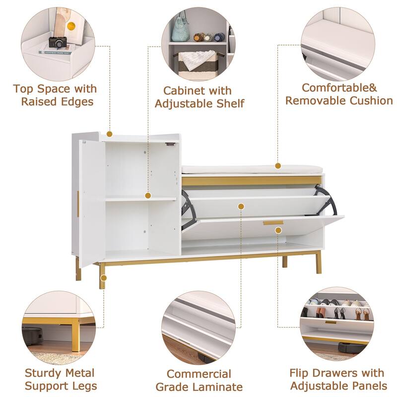 Entryway Shoe Cabinet Shoe Storage Bench with Padded Seat, Shoe Rack for Hallway, Bedroom, Living Room
