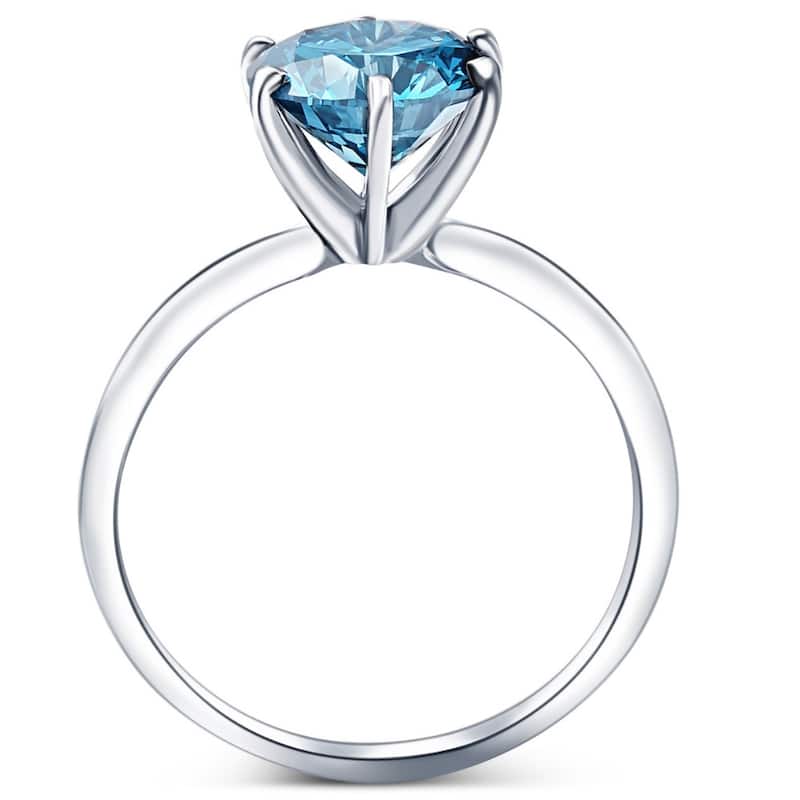2Ct Blue Diamond Solitaire Engagement Ring in White or Yellow Gold Lab Grown
