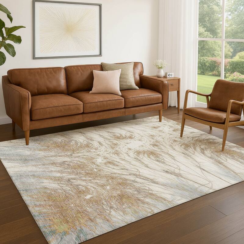 Machine Washable Indoor/ Outdoor Modern Cheraw Chantille Rug
