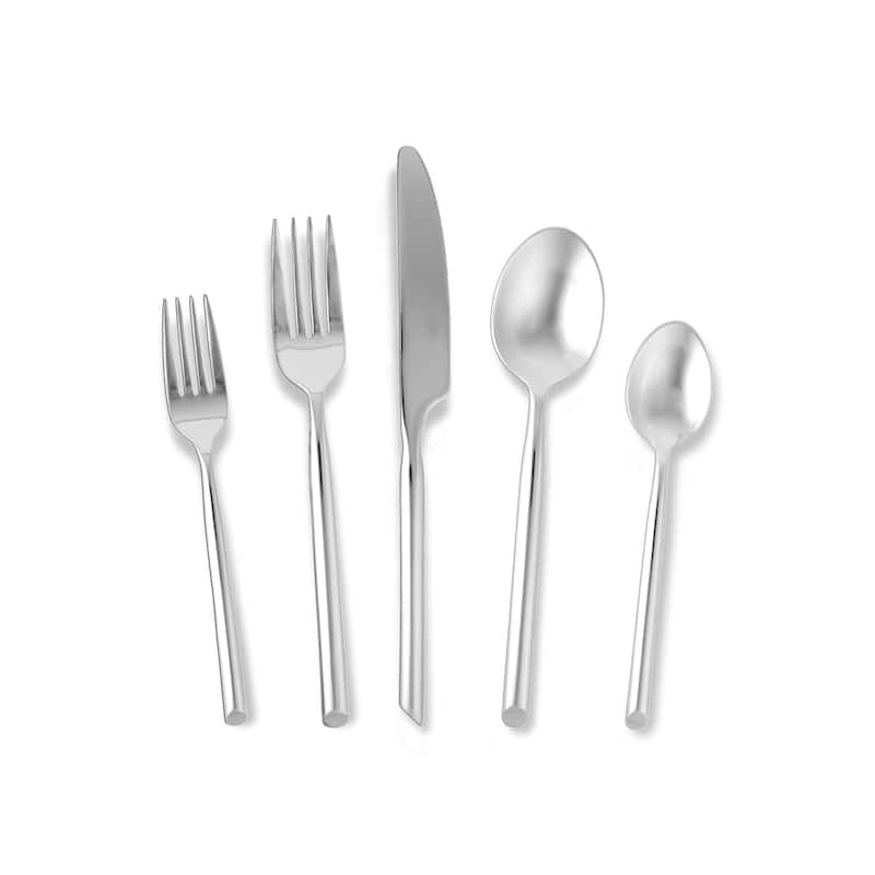 Fortessa Capri 18/10 Stainless Steel, 5PC Flatware Set (Service for 1), Silver - 5 Piece Set - Silver - Service for 1