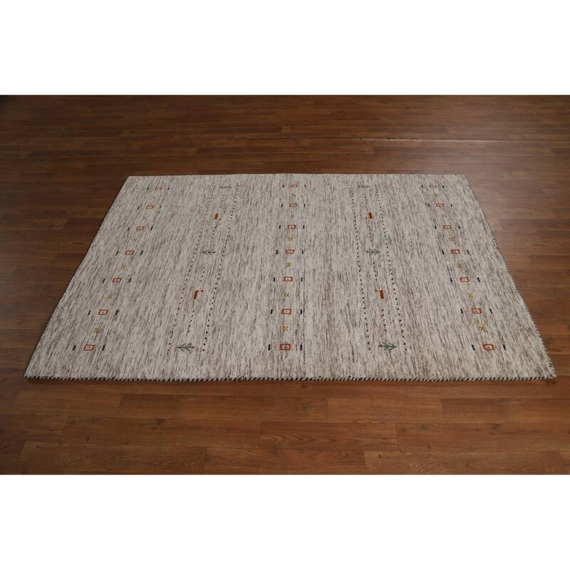 Hand Knotted Oriental 100% Wool Carpet Tribal Animal Pictorial Beige & Ivories Gabbeh Area Rug - 5' 9'' X 4' 0''