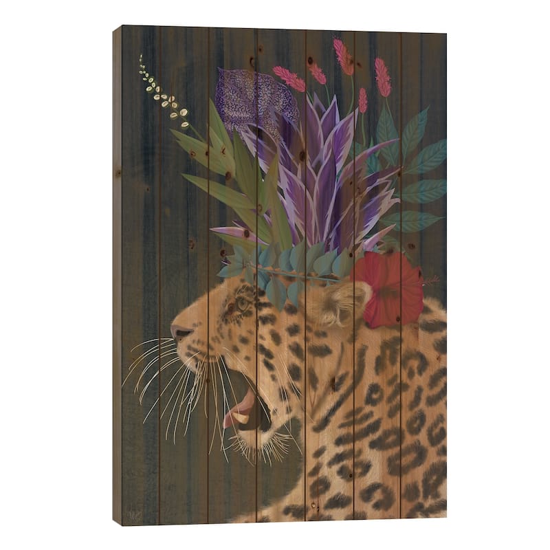 Hot House Leopard 2 Print On Wood by Fab Funky - Multi-Color - 26x18x1.5