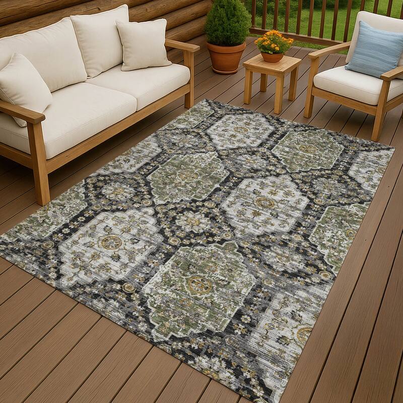 Machine Washable Indoor/ Outdoor Traditional Kiowa Chantille Rug - Black - 3' x 5'