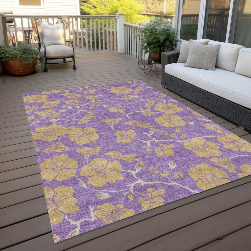 Machine Washable Indoor/ Outdoor Floral Zen Chantille Rug