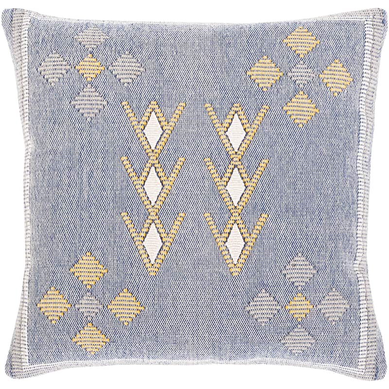 Xenia Hand Woven Denim Blue Boho Throw Pillow - Denim - 18"x18" with Poly Insert