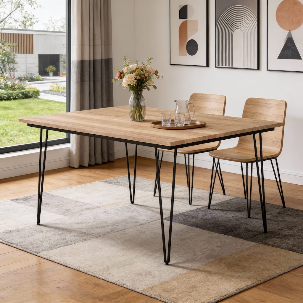 HomeRoots 54" Natural and Black Solid Wood and Steel Square Dining Table - 54.00 in. x 29.50 in. x 54.00 in.