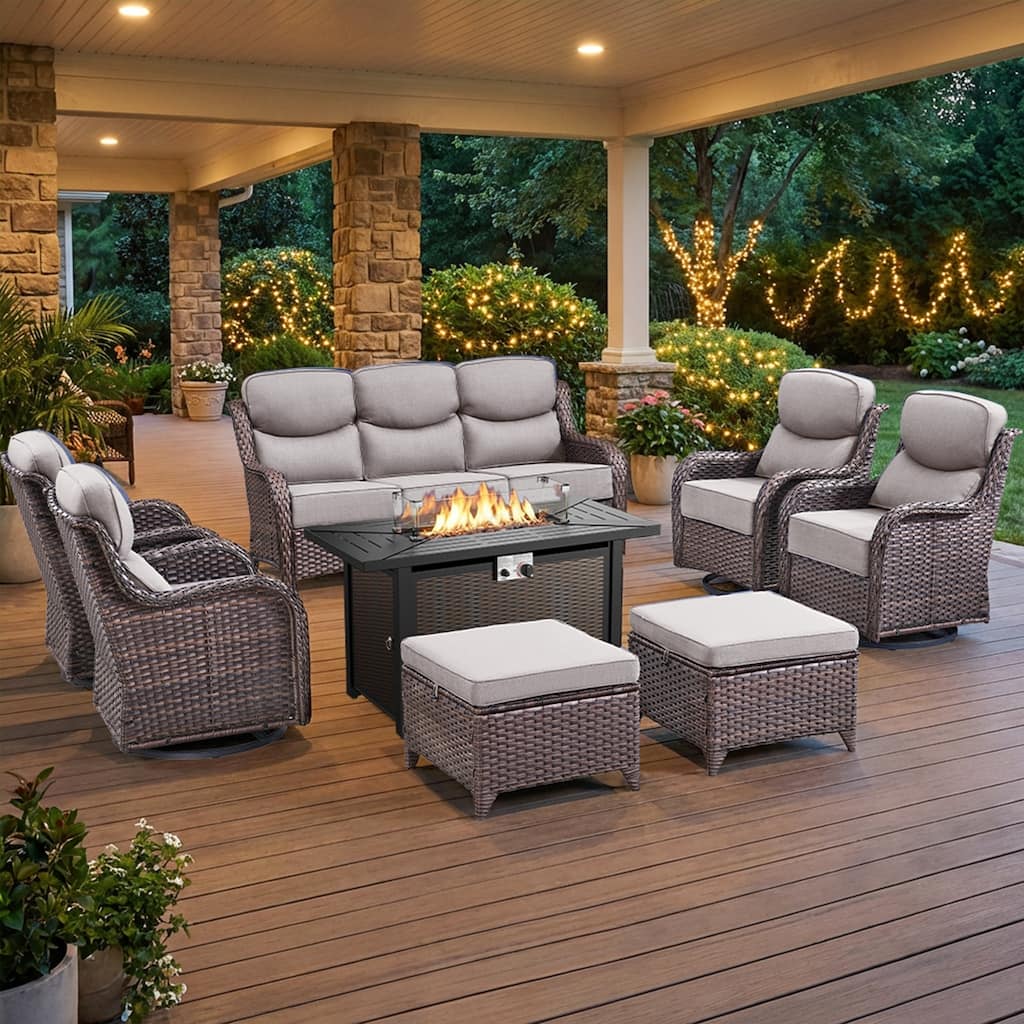 Pocassy 43-In Fire Table with Outdoor 6-In Sofa Swivel Chairs Funiture Set.