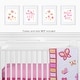preview thumbnail 2 of 2, Butterfly Collection Wall Decor Art Prints (Set of 4) - Pink and Orange Floral Flower Garden Kisses and Wishes