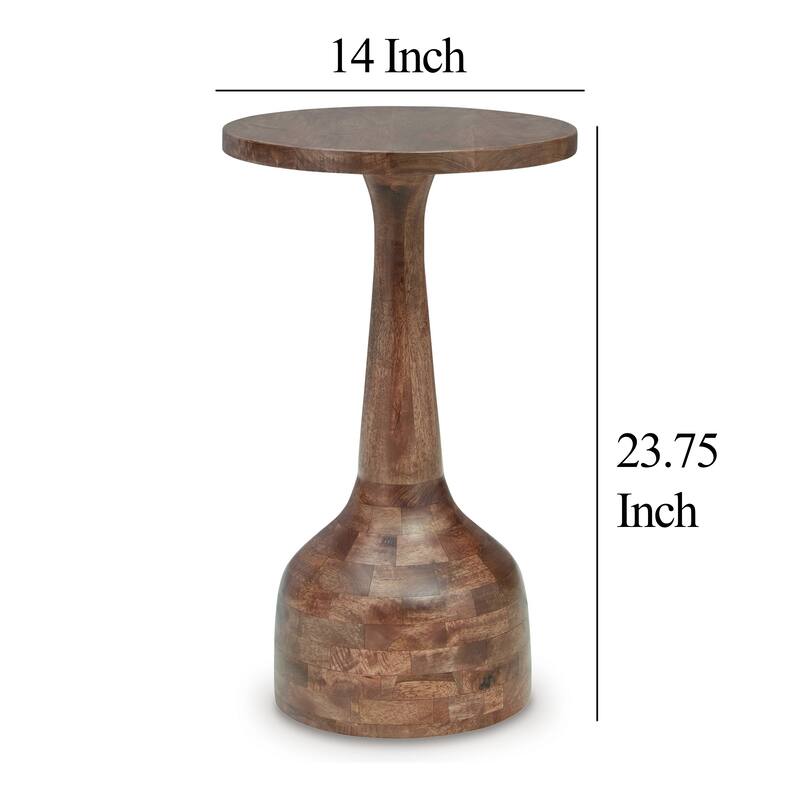 Accent Table, Solid Wood Turned Design, 14 Inch, Medium Brown Finish
