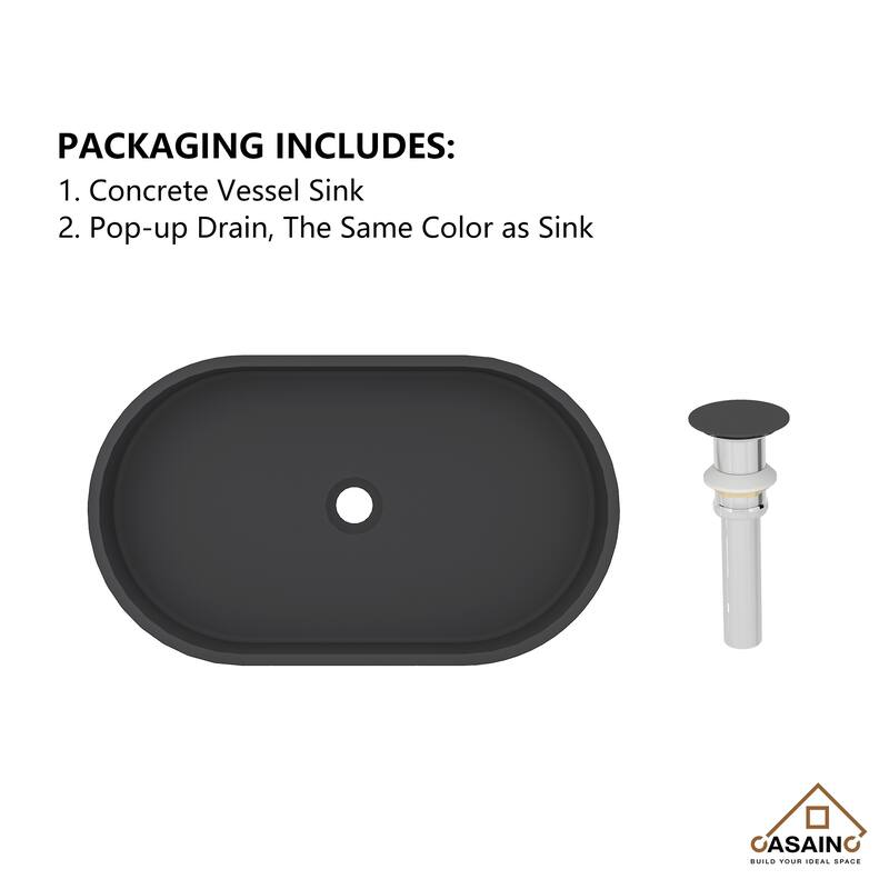 CASAINC Concrete Vessel Sink Oval Bathroom Sink Art Basin with the Same Color Drainer