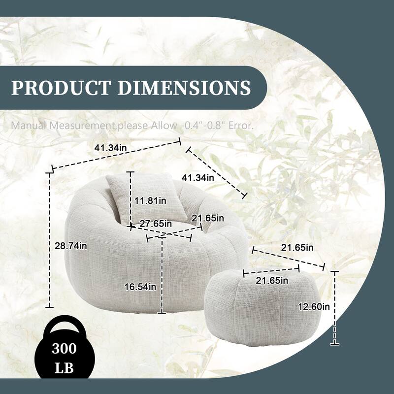 HOMEFUN Cozy Beanbag Sofa With Memory Foam Filler, Oversized Round Sofa