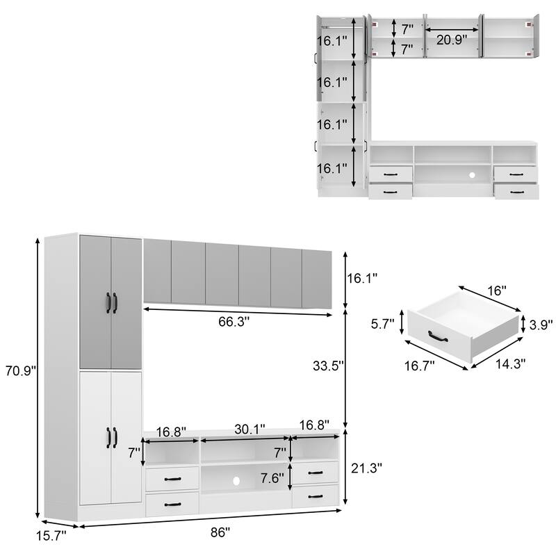 Wall Entertainment Center with Storage Cabinets, TV Stand & Optional 30" Electric Fireplace