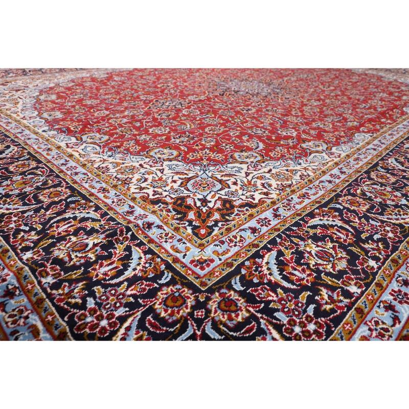 Red Floral Kashan Turkish Area Rug Home Decor Machine-Made Carpet - 9'9" x 13'4"