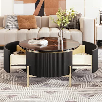 31.5'' Modern Round Coffee Table with Large Drawer Storage