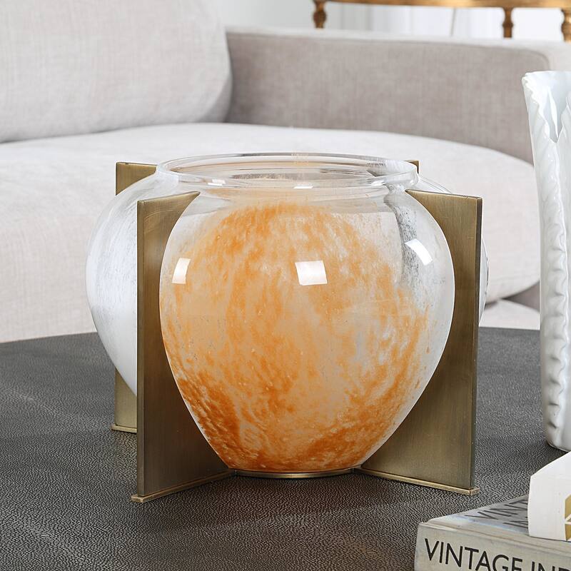 Uttermost 18183 Amber Swirl 7-3/4" Tall Glass and Iron Vase