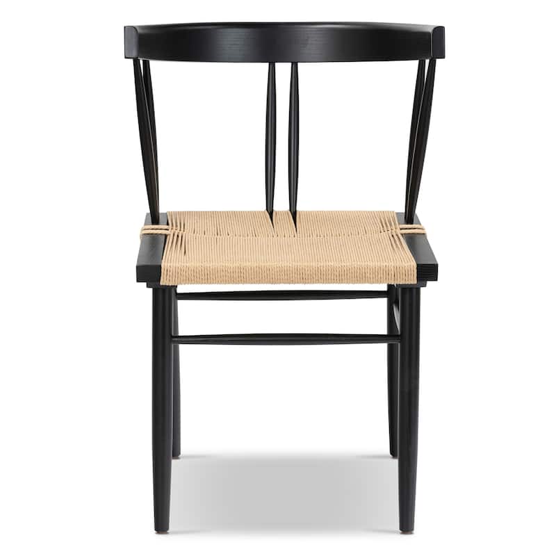 Poly & Bark Ferrara Dining Chair - Wood Frame with Handwoven Hemp Cord Seat - Black