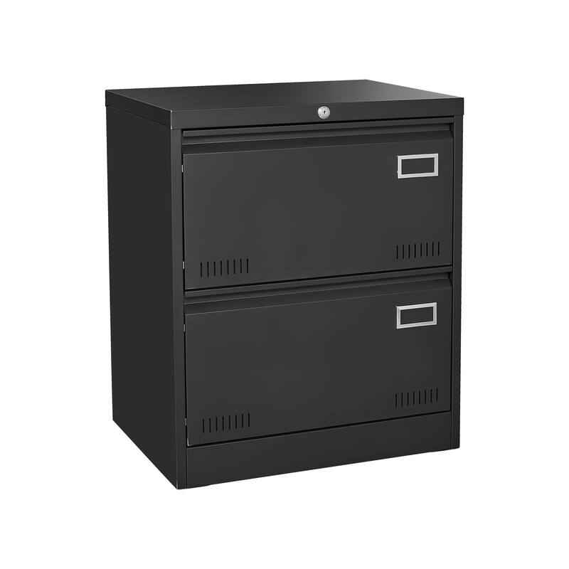Anmytek Black File Cabinet Double Drawer Locking Office Storage Desk Organizer