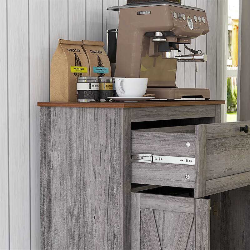 Farmhouse Barn Door Accent Cabinet, Kitchen Sideboard Storage Cabinet with Double Doors, Drawer, and Adjustable Shelf
