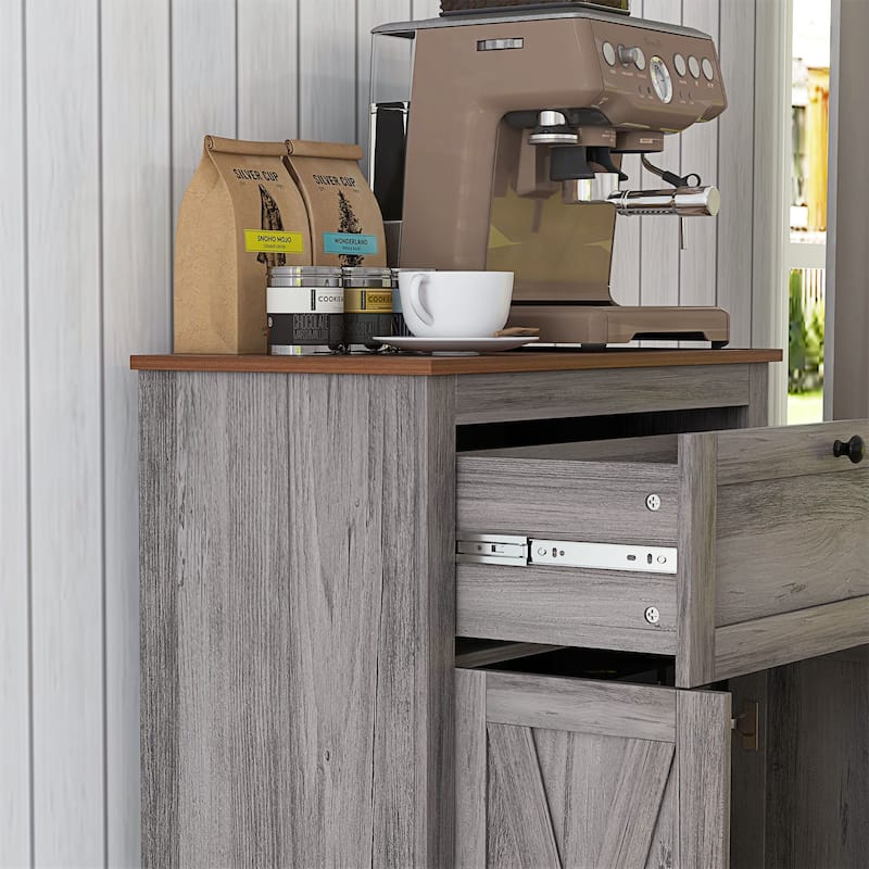 HOMCOM Farmhouse Barn Door Accent Cabinet, Kitchen Sideboard Storage Cabinet with Double Doors, Drawer, and Adjustable Shelf