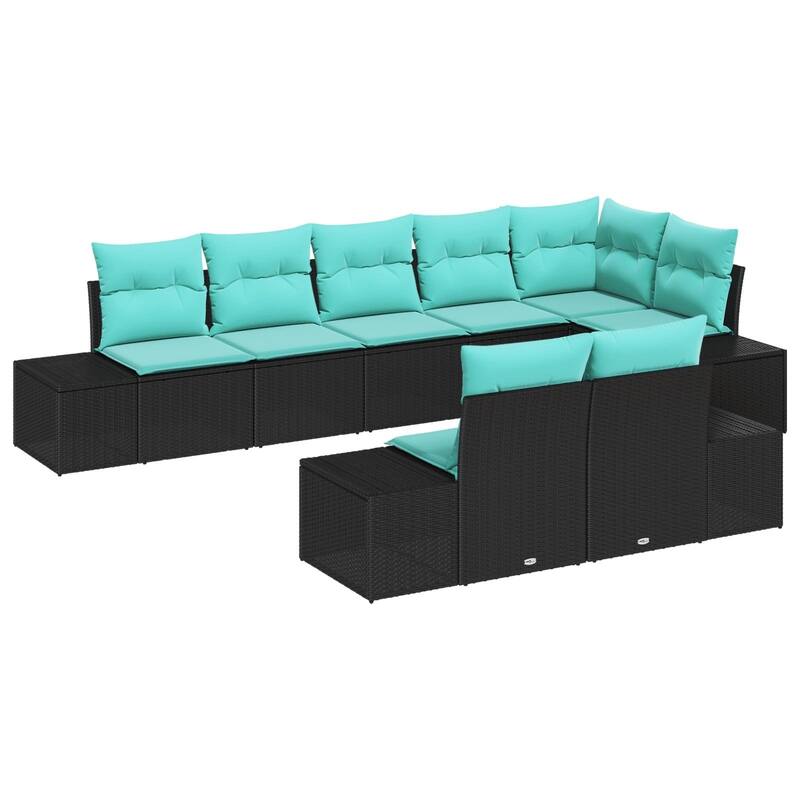 vidaXL 9 Piece Garden Sofa Set with Cushions Black Poly Rattan - 24 x 72 x 33 in