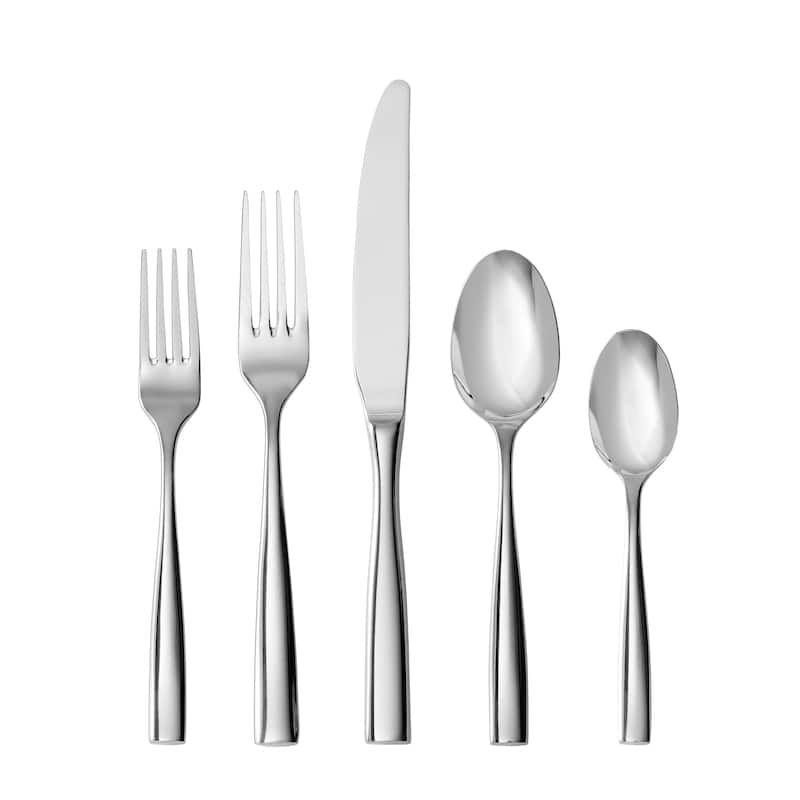 Fortessa Lucca 18/10 Stainless Steel, 5PC Flatware Set (Service for 1), Silver - 5 Piece Set - 5 Piece Set - Silver - Service for 1