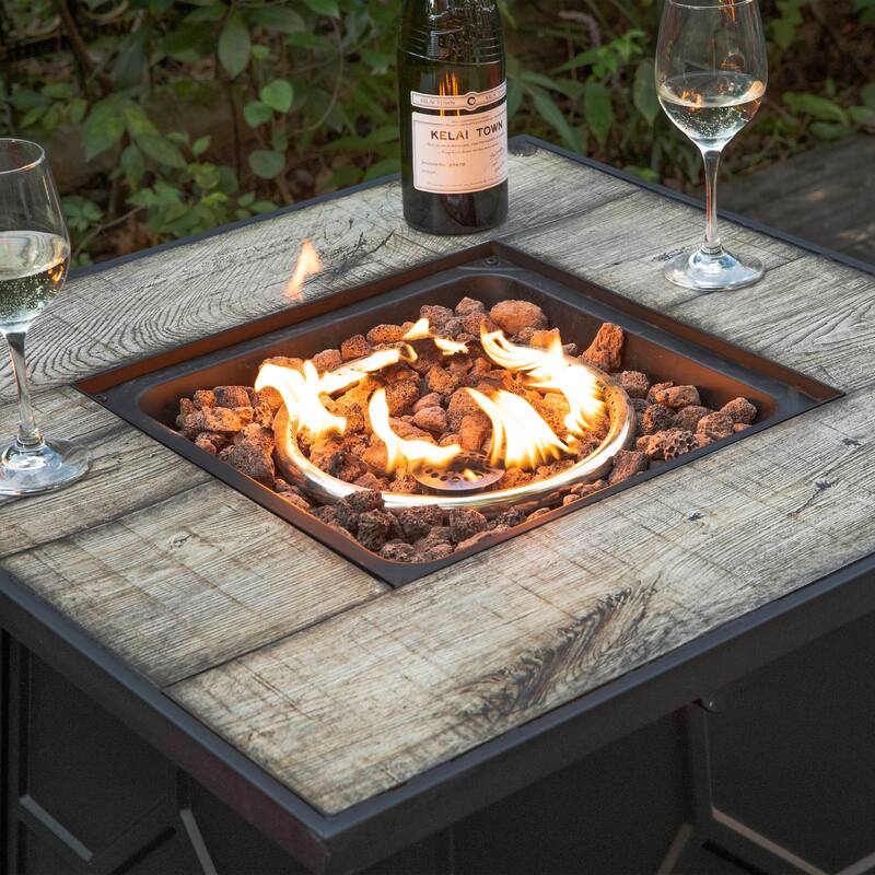 Nuu Garden 50000 BTU Ceramic tabletop Square Propane Fire Pit Set