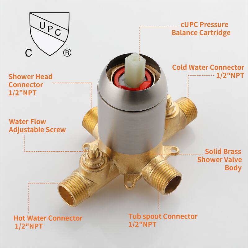 Wall Mount Dual Head Shower Faucet with Tub Spout Brass Complete Shower System with Hand Shower Valve Included