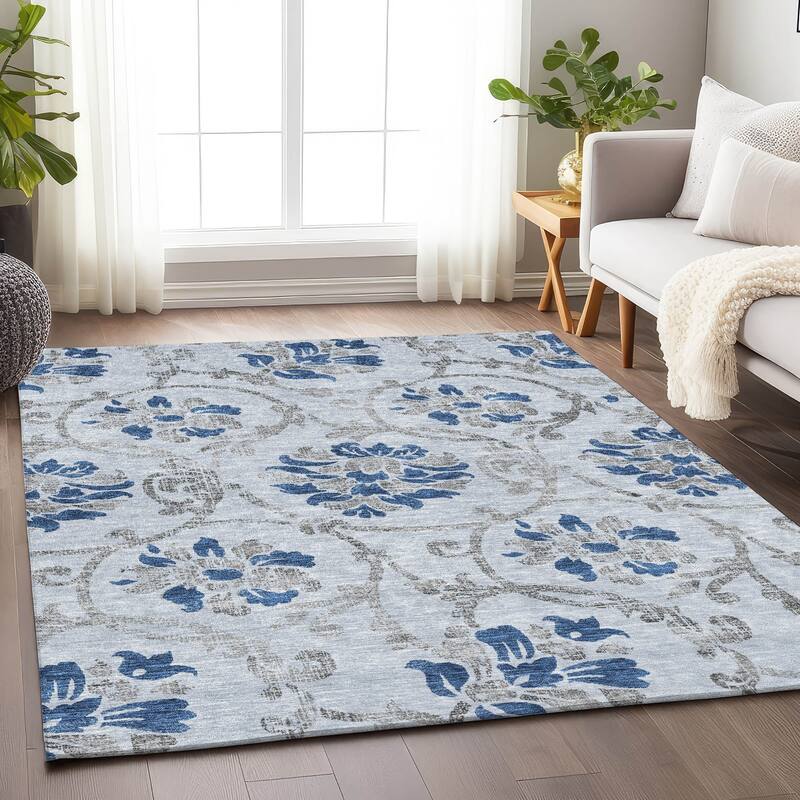 Premium Washable Super Soft Persian Floral Mayfield Rug - Sky - 9' x 12' - Rectangle