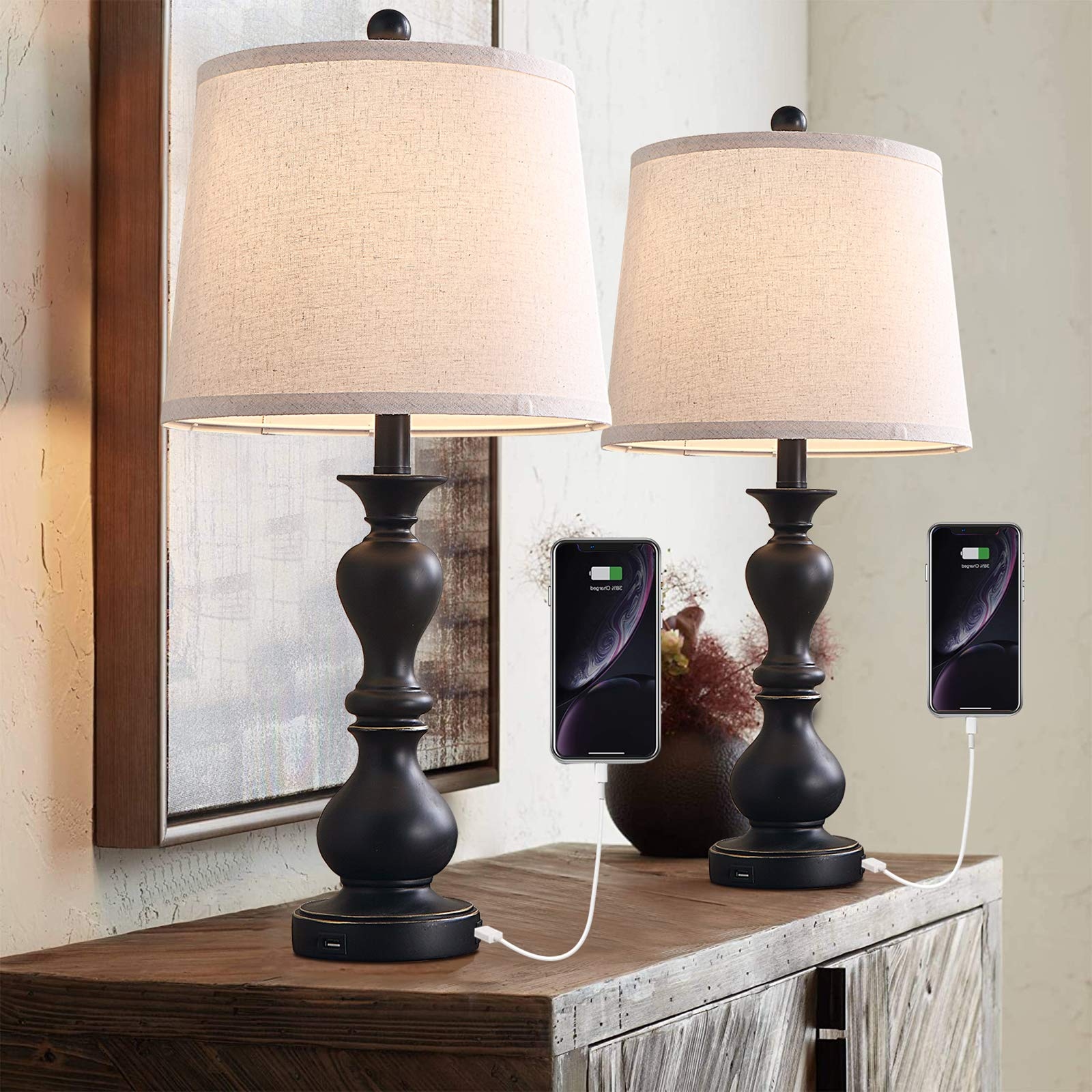 Black lamp bedside top