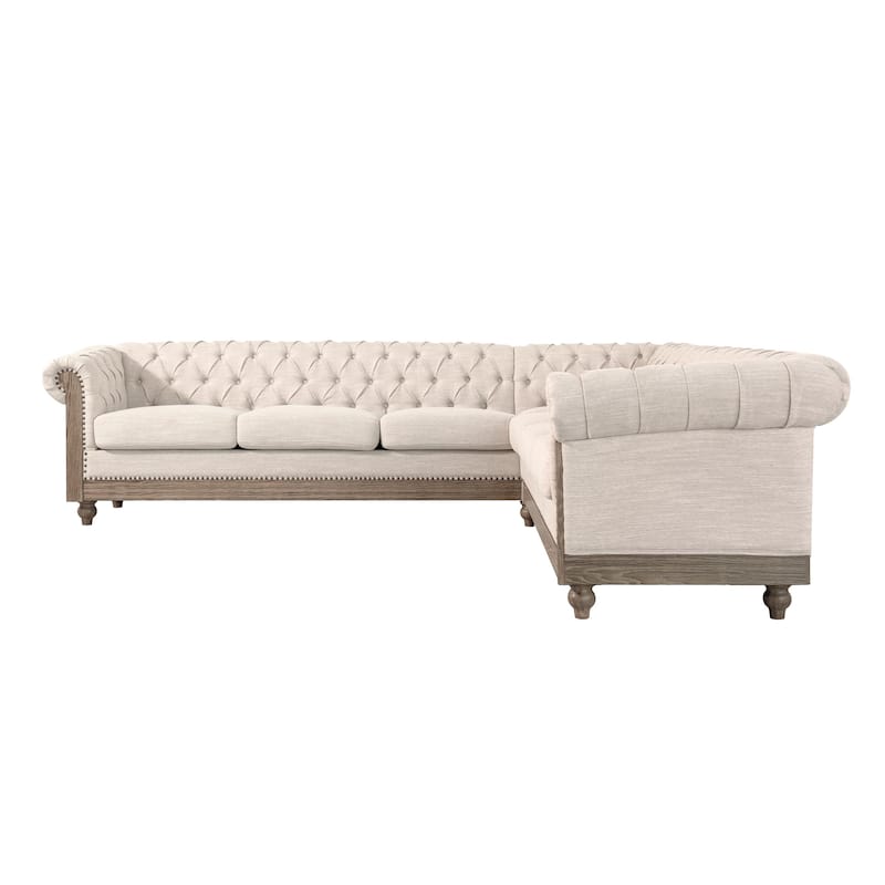 104" Retro Sectional Sofa with Wood Legs & Pocket Springs