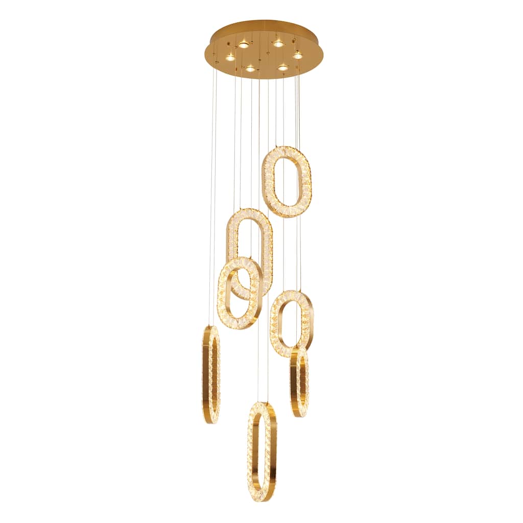 13-Light Gold LED Chandelier With Clear Crystal Pendants