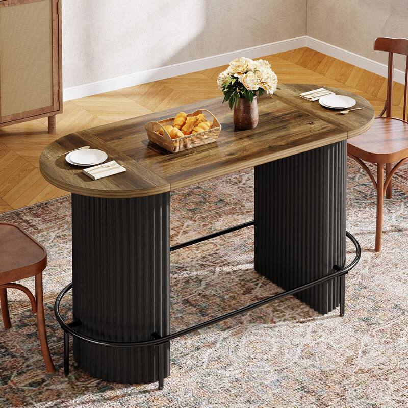 Modern Industrial Oval Bar Table, Counter Height Pub Dining Table with Footrest