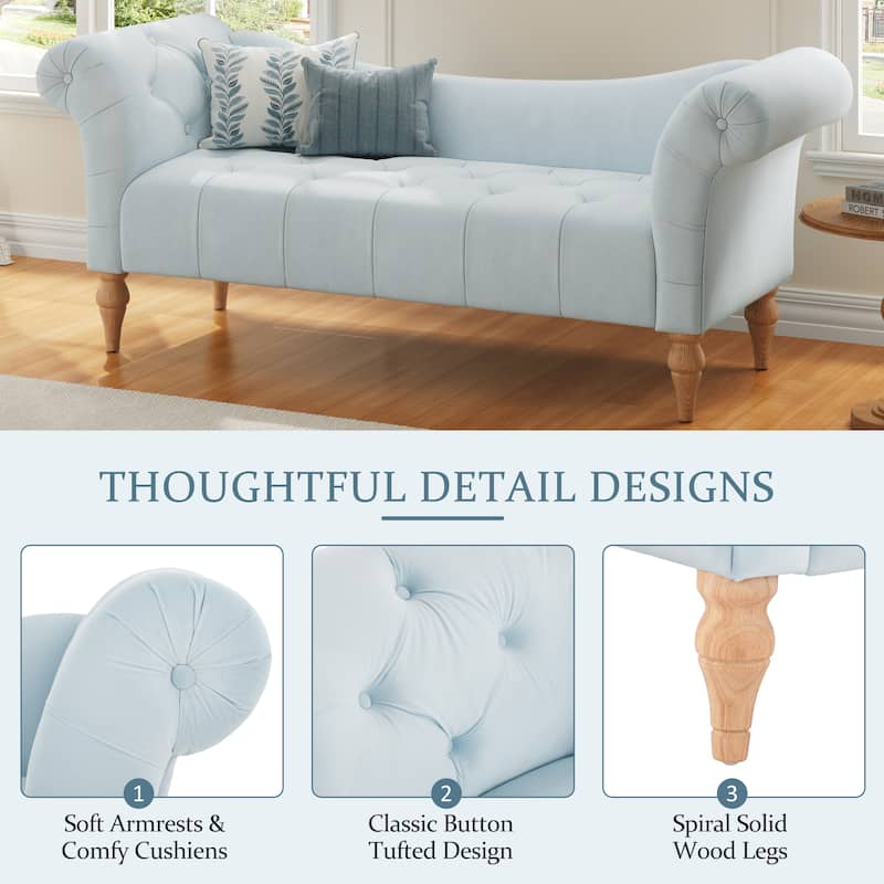 Christopher Knight Home - Larkspur Velvet Upholstered Bench with Rolled Arms and Button Tufting