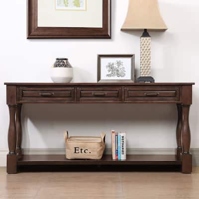 Wood Console Table with Drawers and Bottom Shelf