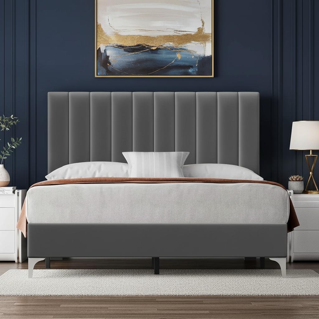 Velvet Upholstered Platform Bed Frame