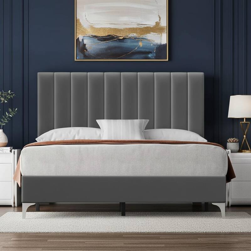 Velvet Upholstered Platform Bed Frame - Full