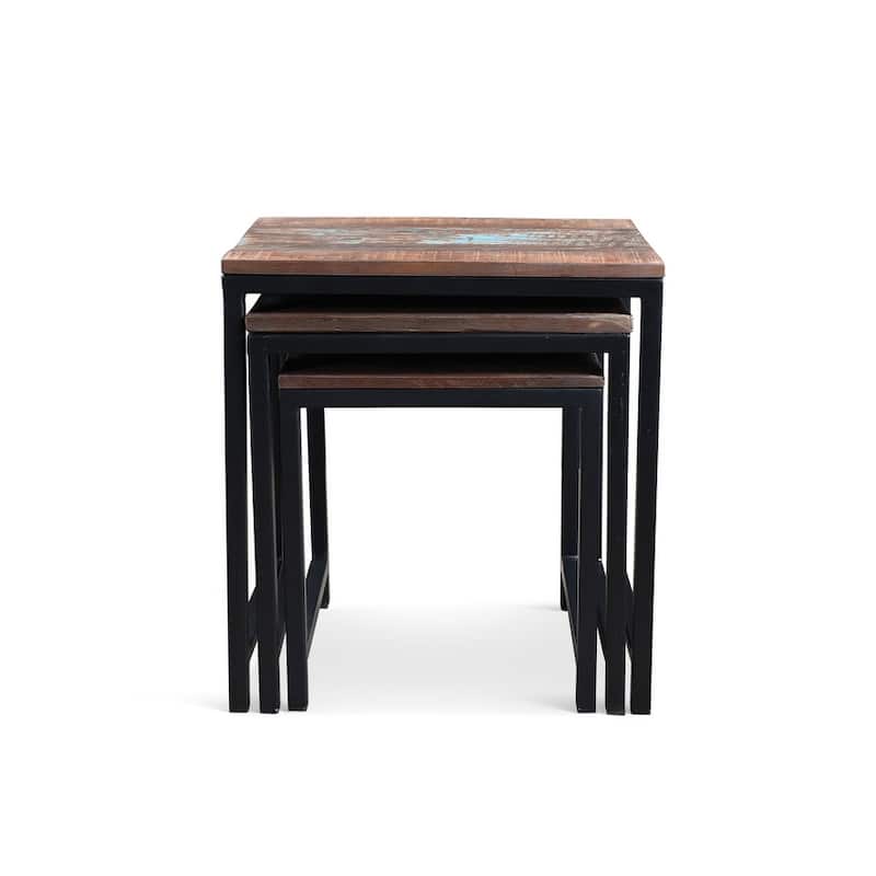 Handmade Timbergirl Iron and Reclaimed Wood Nesting Tables, Set of 3 (India)